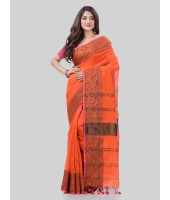 DESH BIDESH Women`s Cotton Handloom Cotton Silk Saree Gulab Work With Blouse Piece(Orange)